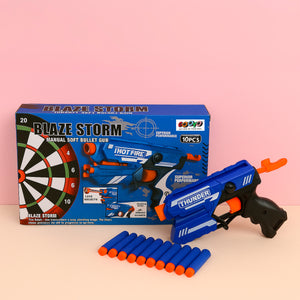 Blaze Storm Soft Bullet Gun – Manual Toy Blaster with 10 Foam Darts