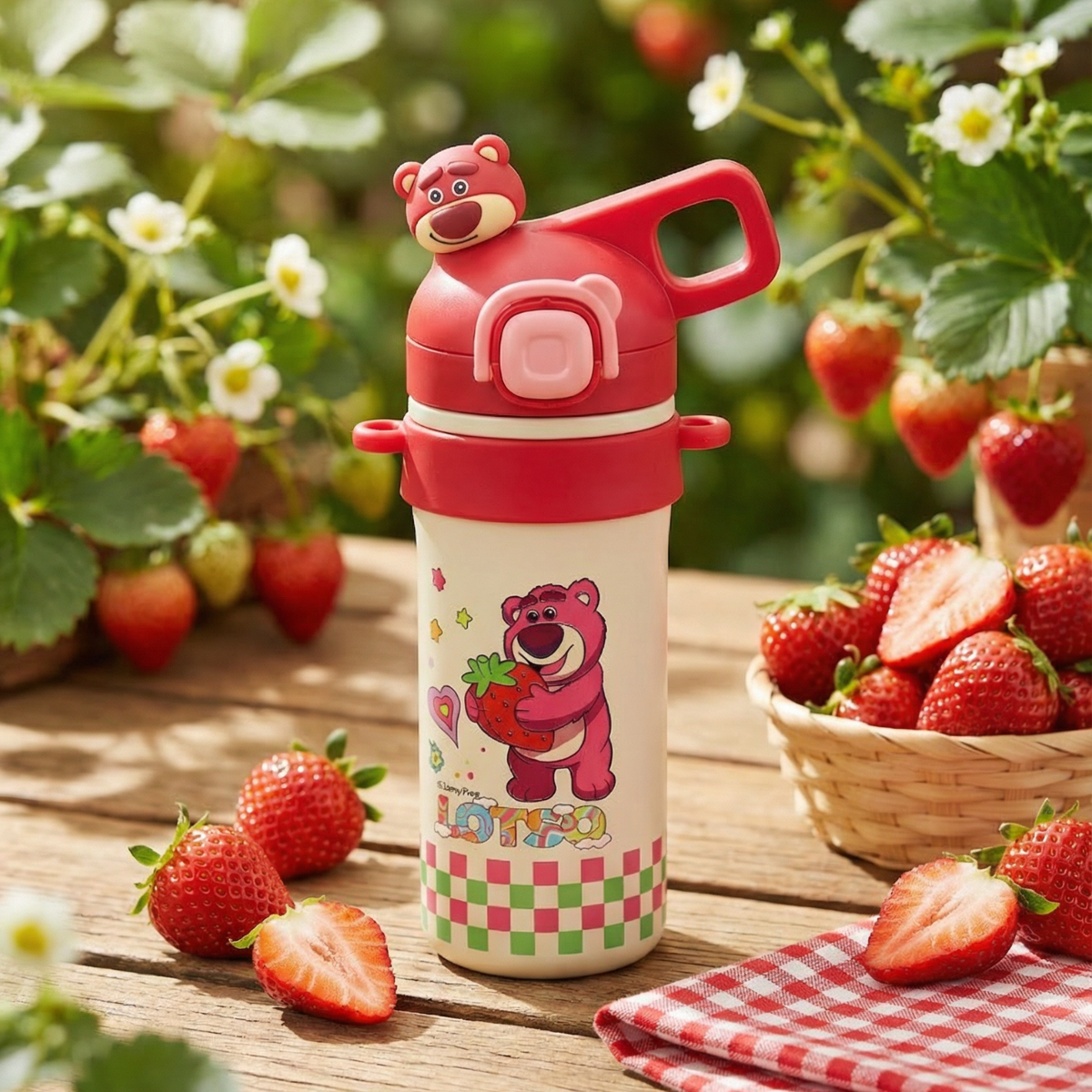 Water Bottle Disney Push Button Straw Carry Handle Steel Bear – Sognoz